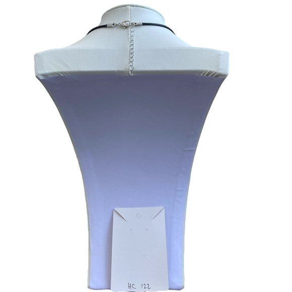 Handmade Green Heart Fluid Art Necklace with Rhinestone Border on Black Cord - Picture 8 of 15